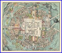 1524 Hernán Cortés Map of Tenochtitlan Mexico City Aztec History Poster Print