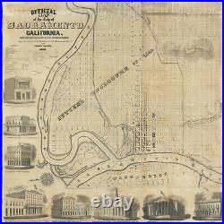 1854 Map of the City of Sacramento California US Cartography Decor Poster Print