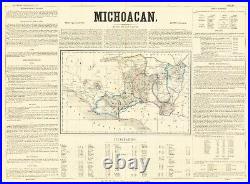 1858 Map of Michoacan Mexico Mexican History Decor Poster Print