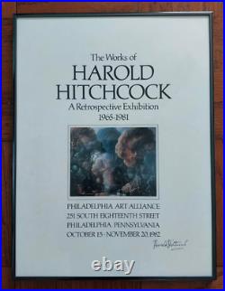 1982 Harold Hitchcock SIGNED surrealism art exhibition poster Philadelphia print