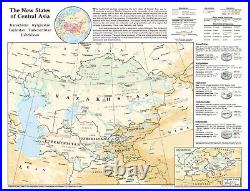 1993 Map of Kazakhstan Kyrgyzstan Tajikistan Turkmenistan Uzbekistan Poster