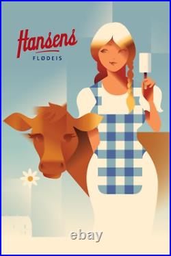 2015 Contemporary Danish Poster, Hansen's Girl With Cow (Small, framed)