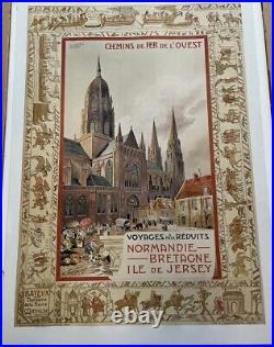 Antique Bayeux Cathedral Travel Poster 1900 Henri Toussaint Unframed 41x29