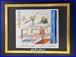 David Hockney Vintage 1987 Signed Exposition Poster Print Mounted and Framed