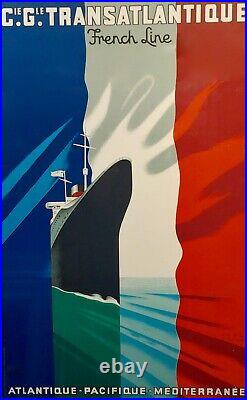 French Line Transatlantique Beautiful Art Deco Poster by Paul Colin