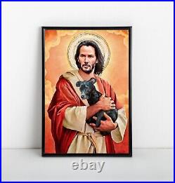 Keanu Reeves John Wick Framed Art Poster Dog Savior Jesus Parody NEW USA