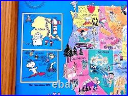 Lovely Framed Cartoon Map Of USA Charlie Brown Peanuts 1492 -1992 Metlife