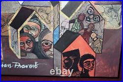 Original Ghana Proverb Poster Abstract Family Figures Red Cross Framed