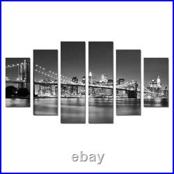 Prints Poster 6 Pieces Brooklyn Bridge City Night View Pictures Art Wall Decor