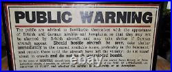 Vintage 1915 German & British Aircraft Public Warning Litho WWI War Poster Print