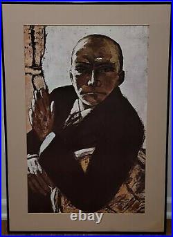 Vintage 1970's Max Beckmann Self Portrait in Black Lithograph Print Poster