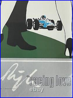 Vintage European Car Racing Love Lithograph Poster 1968 Modern Europe Indy Race