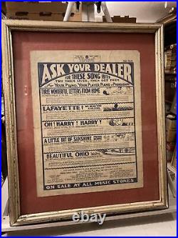 Vintage Framed Advertising Broadside Sheet Music Dealers David Segal Estate