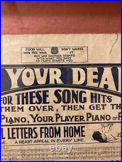 Vintage Framed Advertising Broadside Sheet Music Dealers David Segal Estate