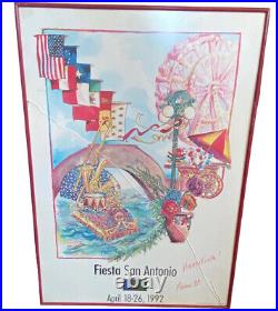 Vtg 1992 Fiesta San Antonio Poster Riverwalk Art Print Signed Jean Rosow Texas