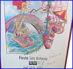 Vtg 1992 Fiesta San Antonio Poster Riverwalk Art Print Signed Jean Rosow Texas