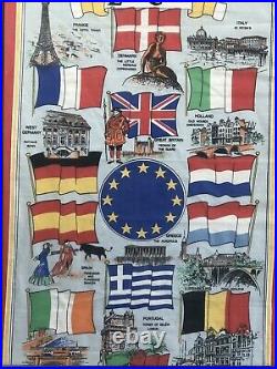 Vtg set of 3 The European Community framed cloth travel posters 25''x19'